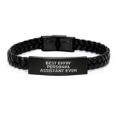 Funny Best Effin' Personal Assistant Ever Gift for Men or Women Interlaced Leather Bracelet, Gifts from Friends, Coworkers, or Family for Graduation Unique Gifts - Image 1